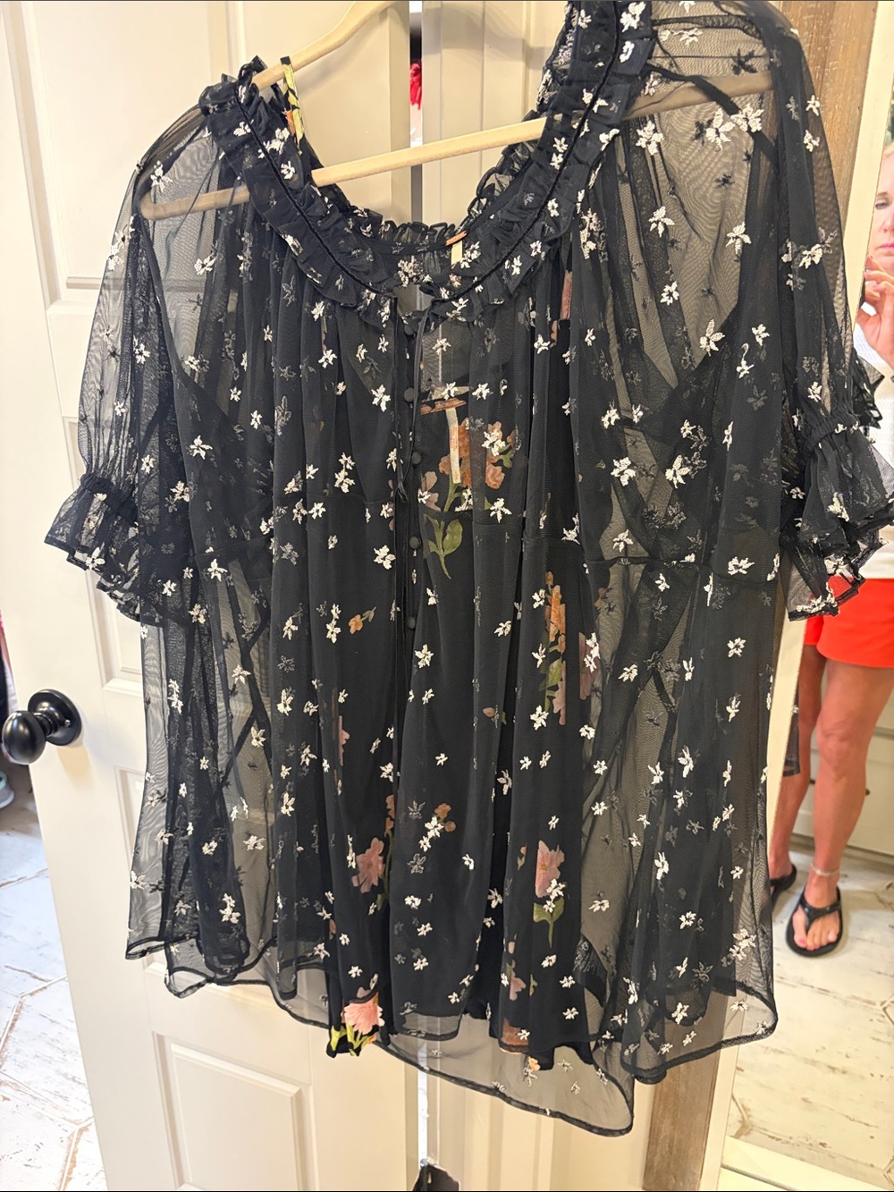 Free People Sheer Black Floral-Embroidered Mini Dress